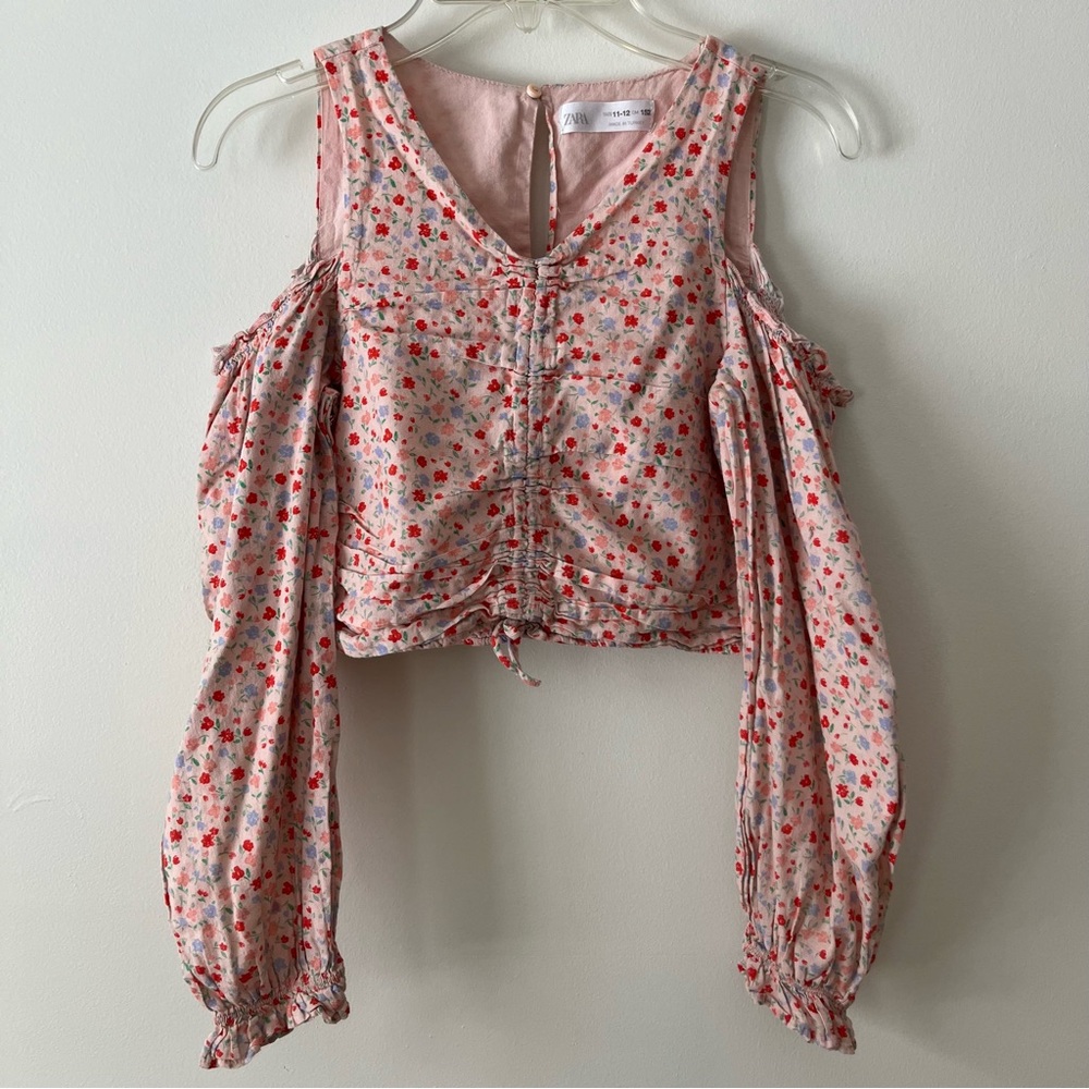 Girls ZARA Cold Shoulder Top 11/12 Pink Floral Boho Shabby Chic